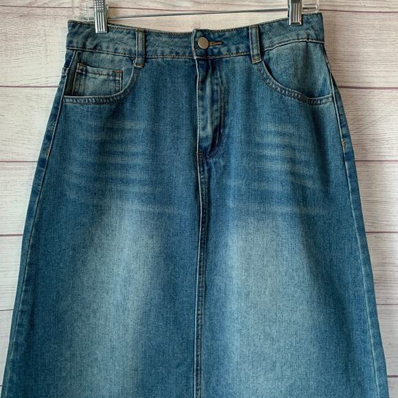 DAZY Denim Jean Midi Skirt Medium Wash A-Line Raw Hem Size XL - Picture 2 of 14